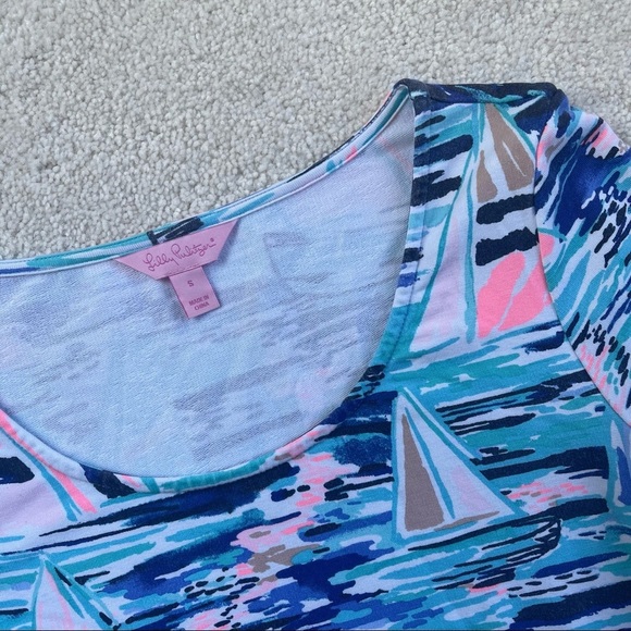 Lilly Pulitzer upf 50+ 3/4 sleeve tammy dress pier pressure blue pink sailboats - Picture 4 of 6